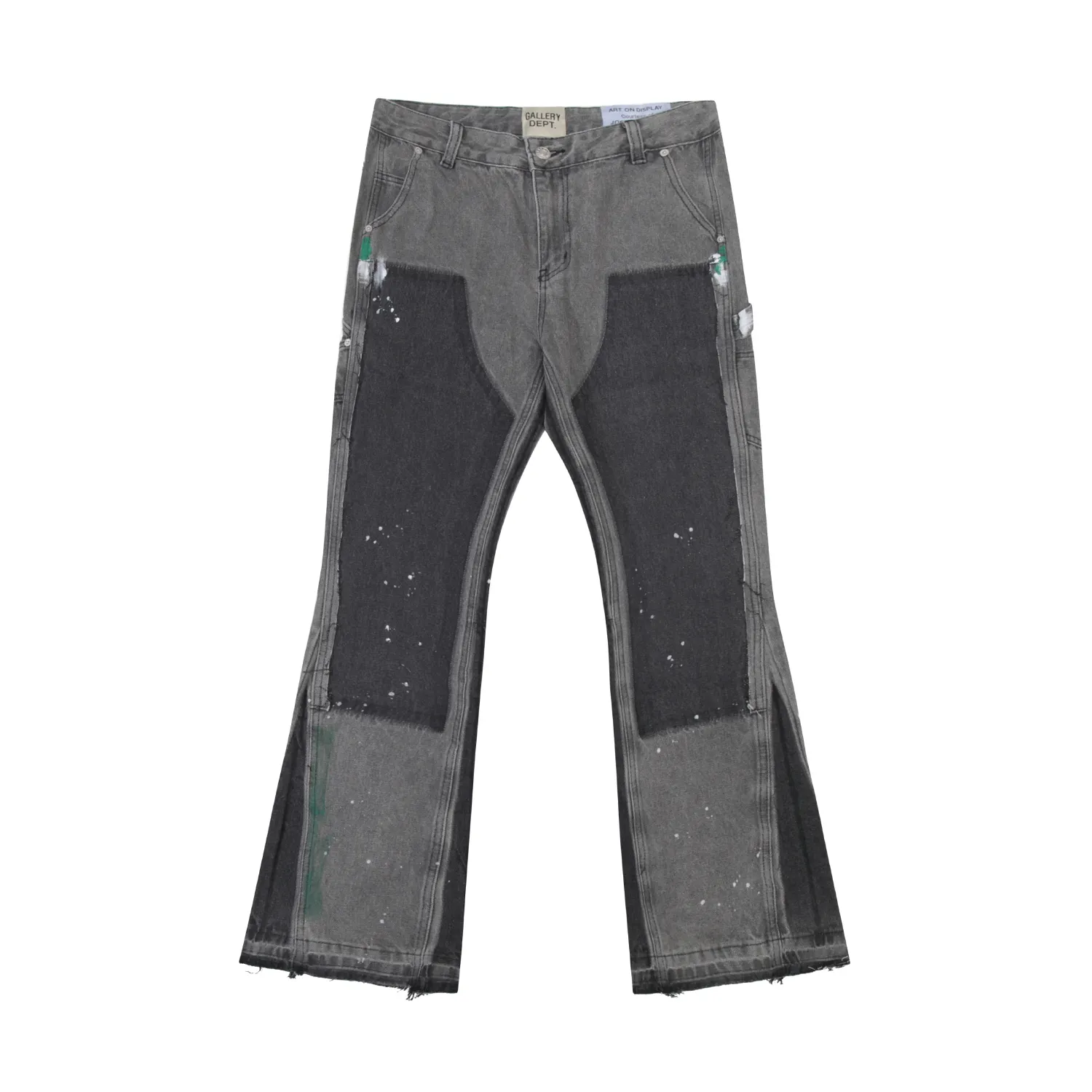 653#Gallery Dept New Hand-painted Ink Splash Patches Spliced ​​Cloth Overalls Logging Pants Distressed Washed Splicing Micro-Large Jeans Beautiful Trendy Pants Versatile Casual Pants Black Gray Khaki S~XL P290